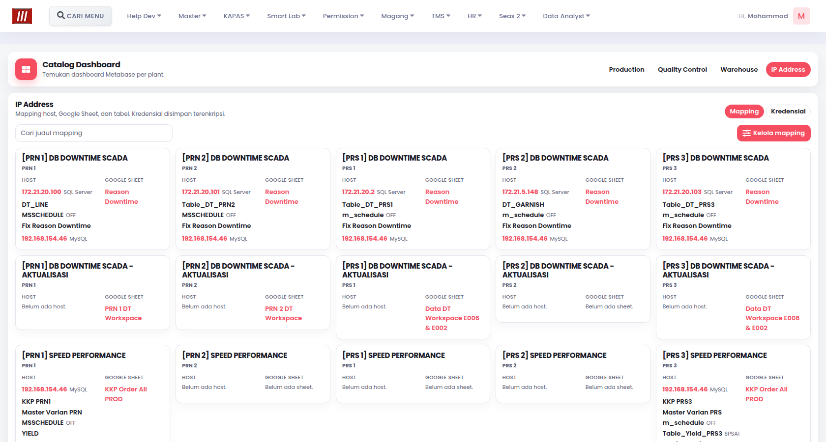 Catalog host and sheet mapping