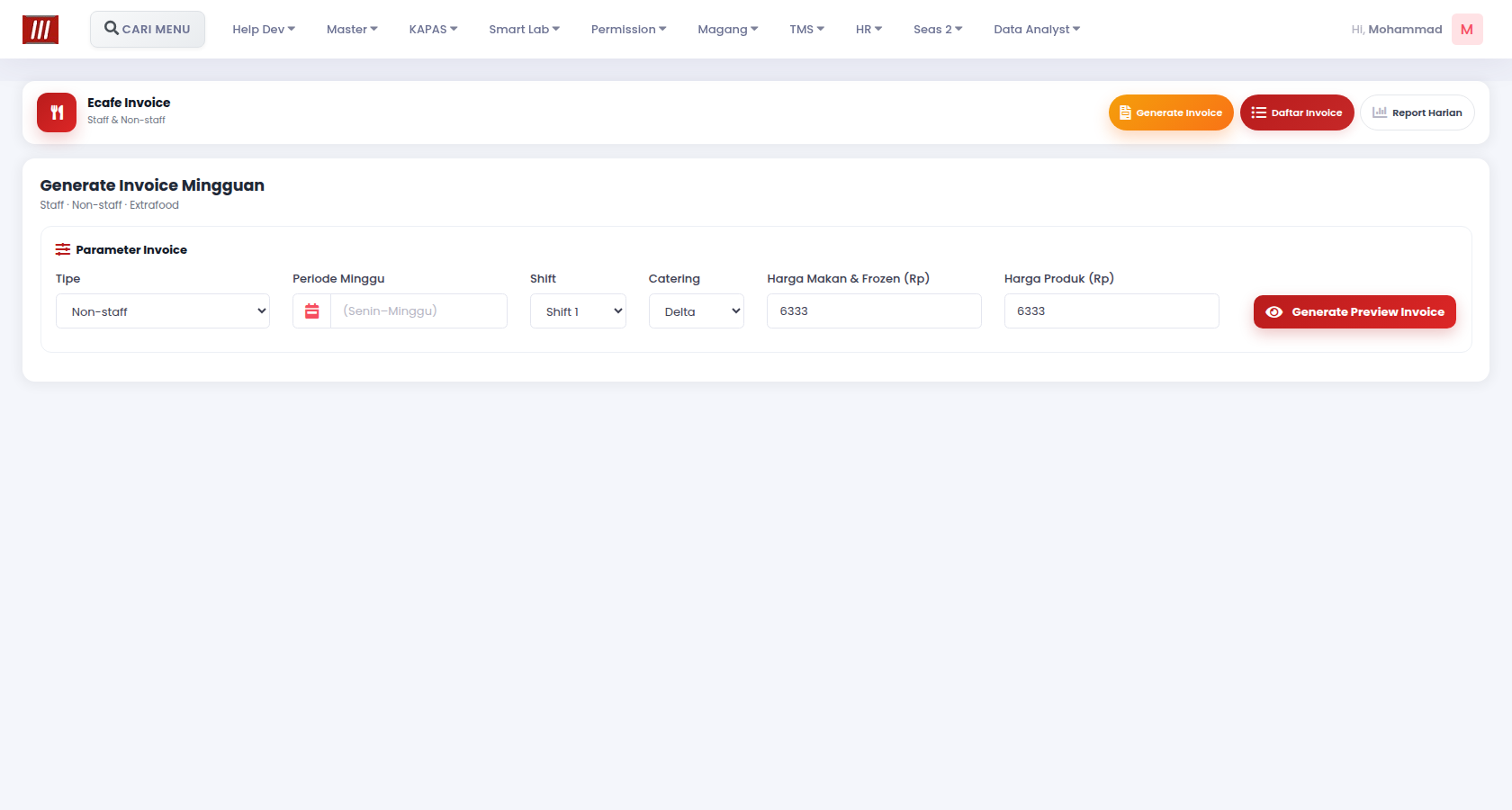 E-cafe invoice generator