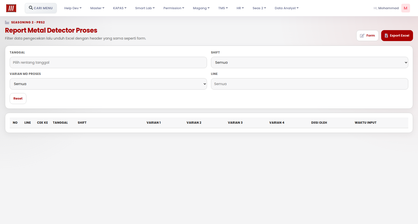 Metal detector filtered report